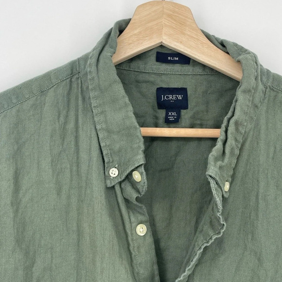 SOLD j. crew linen cotton blend sage green button down shirt top slim xxl - Picture 7 of 11